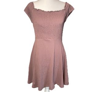 Say What? Women’s Purple Smocked Mini Fit & Flare Skater Dress Medium (Juniors’)